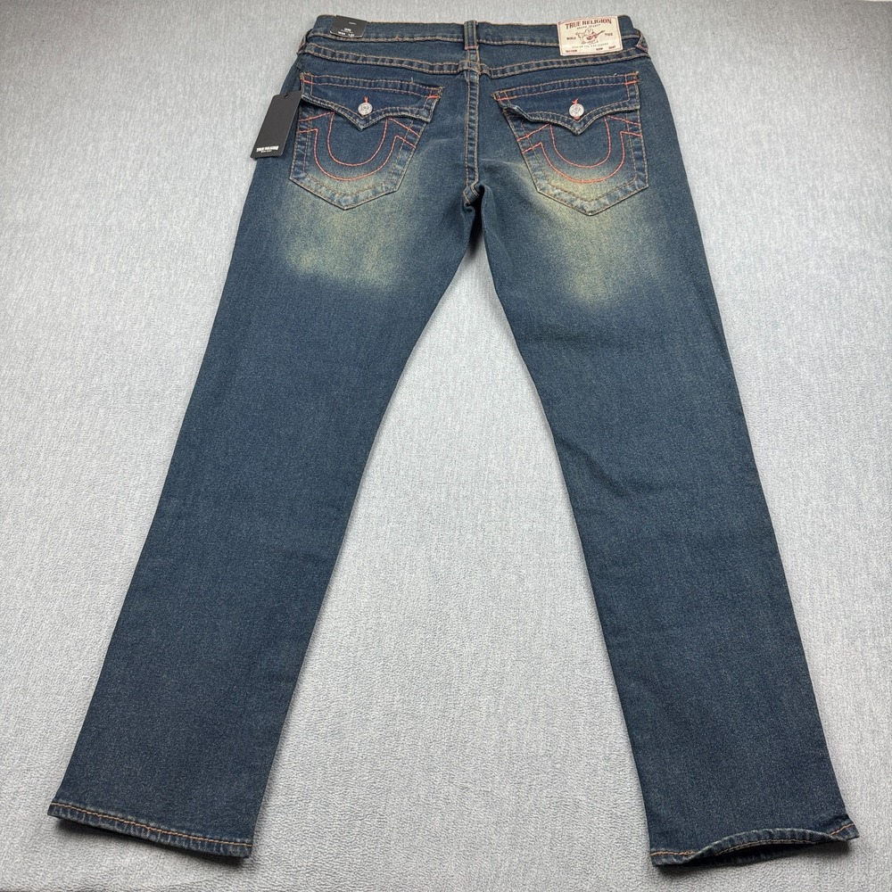 True Religion Jeans Mens 34X33 Blue Geno Big T Flap Pocket Slim Stretch Pant NWT